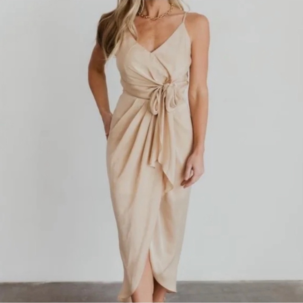 Baltic Born Camila Surplice Side Tie Midi Bridesmaid Cocktail Dress